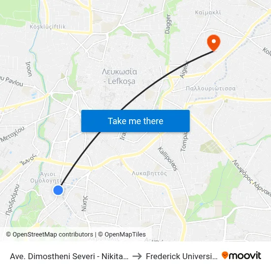 Demosthenes Severi Avenue - Nikitara to Frederick University map