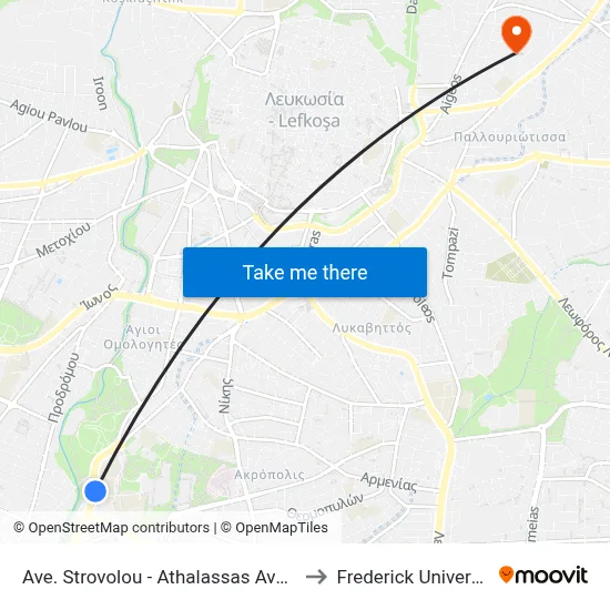 Strovolos Avenue - Athalassa Avenue to Frederick University map