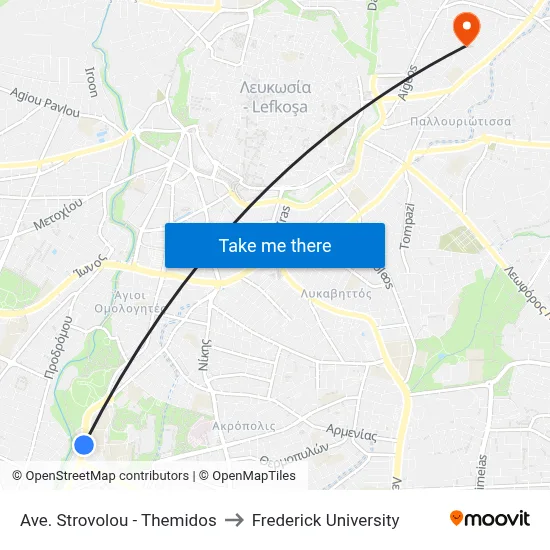 Strovolos Ave - Themidos to Frederick University map