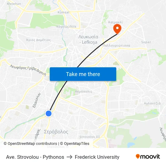 Strovolou Avenue - Pythonos to Frederick University map