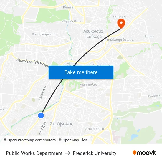 Public Works Department to Frederick University map