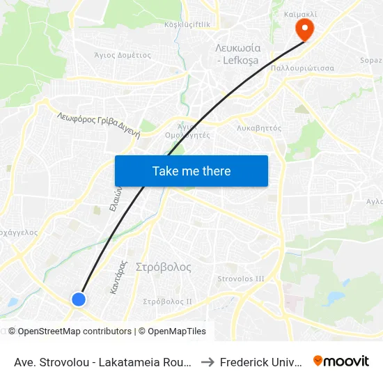 Ave. Strovolou - Lakatameia Roundabout to Frederick University map