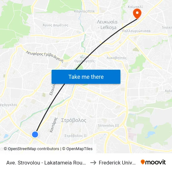 Ave. Strovolou - Lakatameia Roundabout to Frederick University map