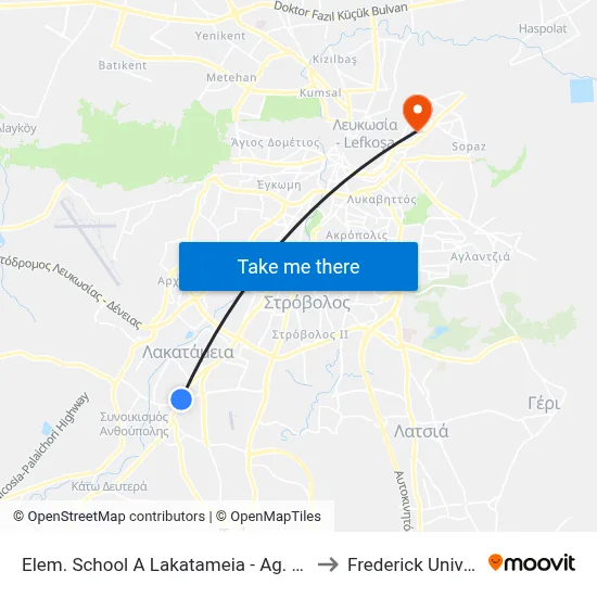 Elem. School A Lakatameia - Ag. Paraskevi to Frederick University map