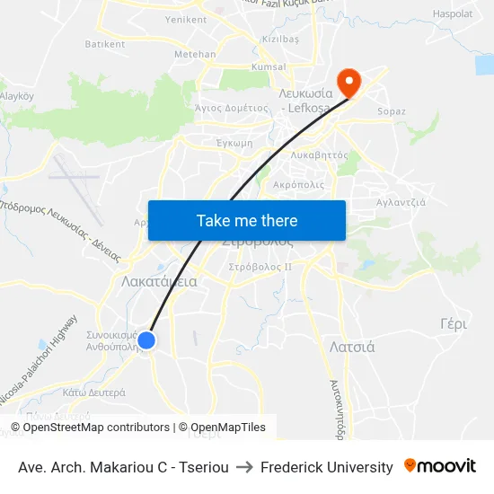Ave. Arch. Makariou C - Tseriou to Frederick University map