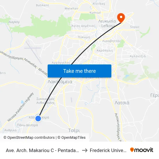 Ave. Arch. Makariou C - Pentadaktylou to Frederick University map