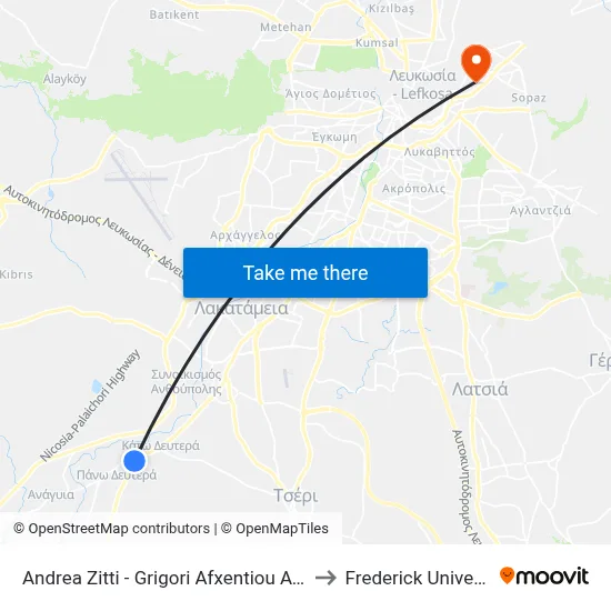 Andrea Zitti - Grigori Afxentiou Avenue to Frederick University map
