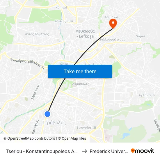 Tseriou - Constantinople Avenue to Frederick University map