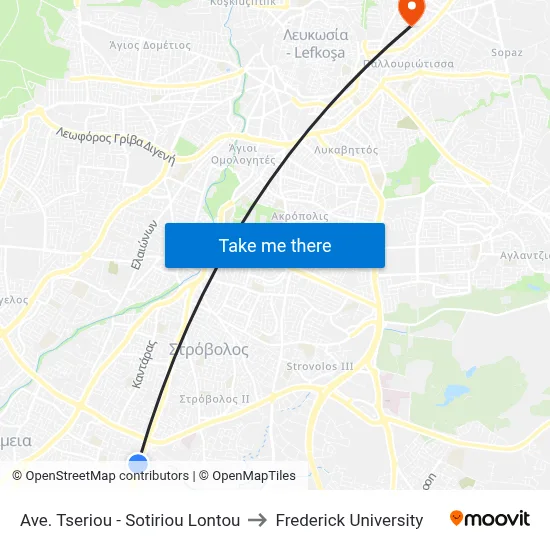 Tseriou Avenue - Sotiriou Lontou to Frederick University map
