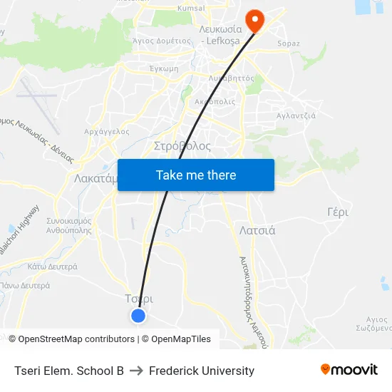Tseri Elem. School B to Frederick University map