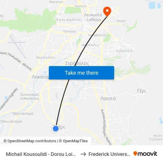 Michail Kousoulidis - Doros Loizou to Frederick University map