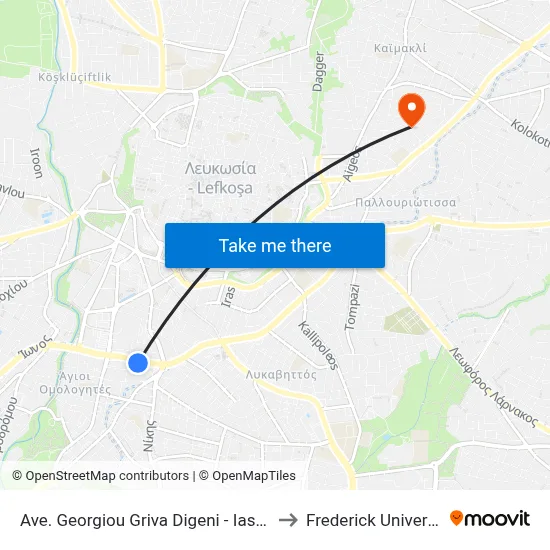 Georgiou Griva Digeni Ave. - Iasonos to Frederick University map