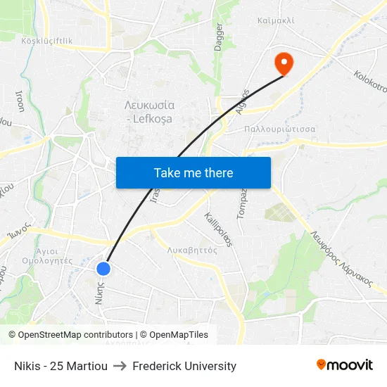 Nikis - March 25th to Frederick University map