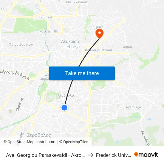 Ave. Georgiou Paraskevaidi - Akropolis Park to Frederick University map