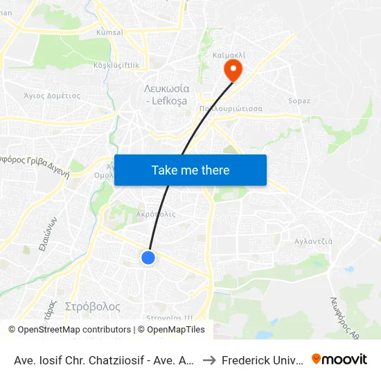 Iosif Chr. Chatziiosif Ave. - Athalassa Ave. to Frederick University map