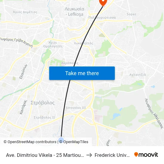 Dimitriou Vikela Avenue - 25th March Avenue to Frederick University map