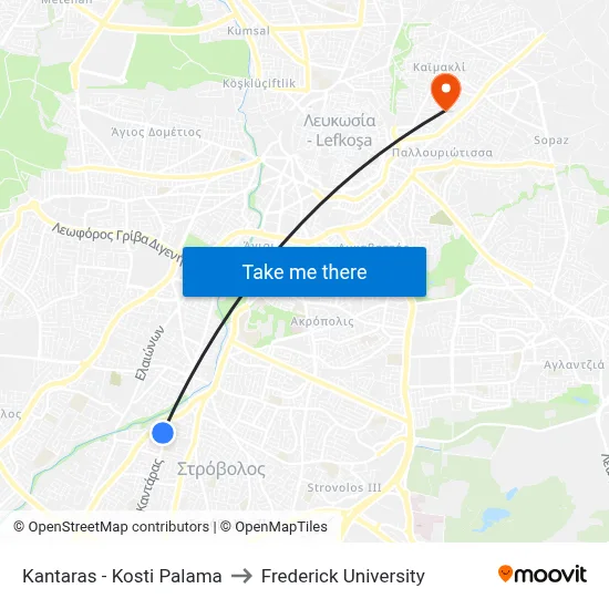 Kantara - Kosti Palama to Frederick University map