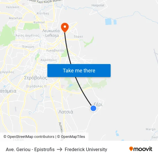 Geriou Avenue - Epistrofis to Frederick University map