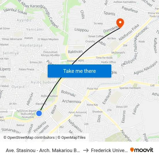 Ave. Stasinou - Arch. Makariou B Square to Frederick University map