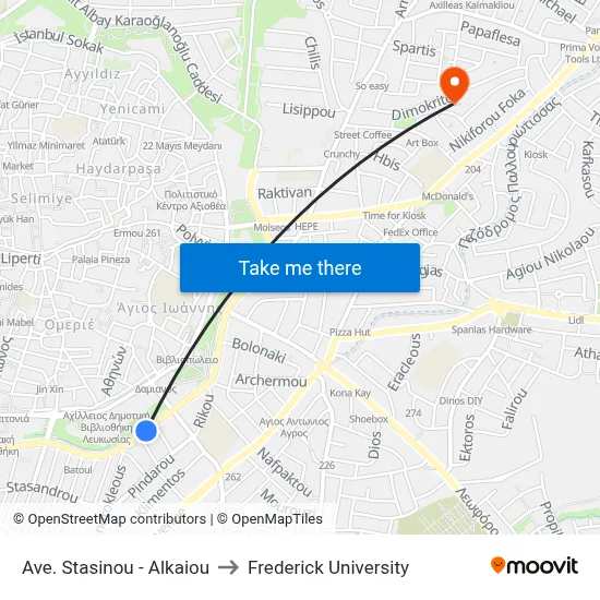 Stasinou Ave. - Alkaiou to Frederick University map