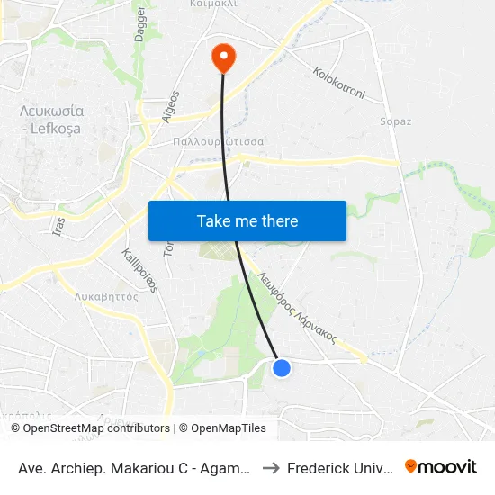 Archbishop Makarios Ave - Agamemnon to Frederick University map