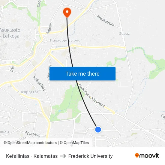 Kefallinias - Kalamatas to Frederick University map