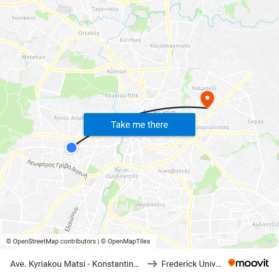 Kyriakou Matsi Avenue - Konstantinou Kanari to Frederick University map