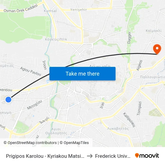 Prince Charles - Kyriakou Matsi Avenue to Frederick University map