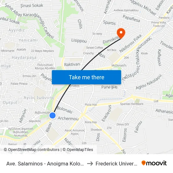 Ave. Salaminos - Anoigma Kolokasi to Frederick University map