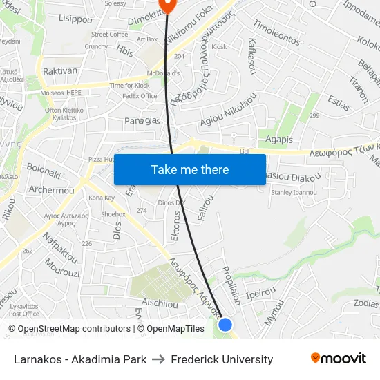 Larnakos - Akadimia Park to Frederick University map