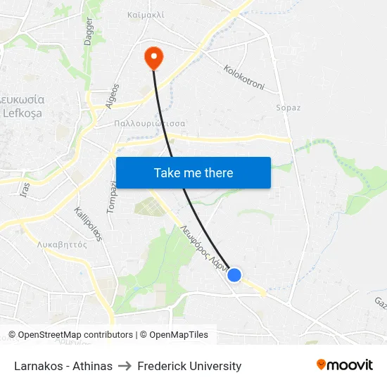 Larnakos - Athinas to Frederick University map