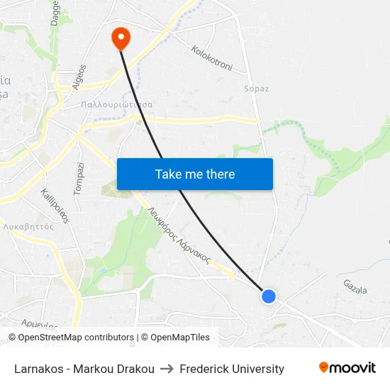 Larnaca - Markou Drakou to Frederick University map