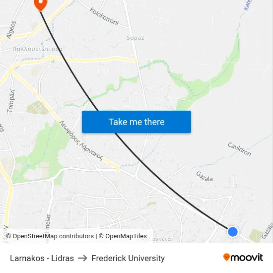 Larnaca - Lidras to Frederick University map