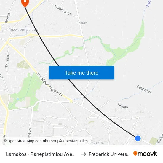 Larnakos - University Avenue to Frederick University map