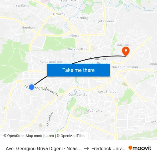 George Grivas Digenis Ave - Nea Engomi to Frederick University map