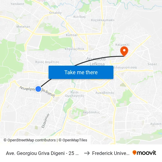 George Grivas Digeni Avenue - 25 March to Frederick University map