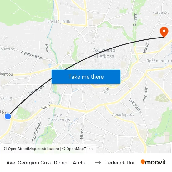 George Grivas Digenis Ave. - Archangel Michael to Frederick University map