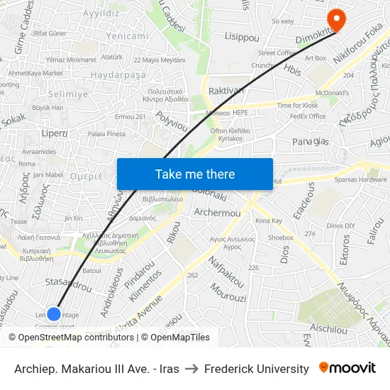 Archbishop Makarios III Avenue - Iras to Frederick University map