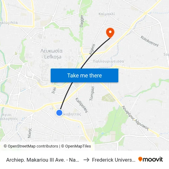 Archbishop Makarios III Avenue - Naxou to Frederick University map