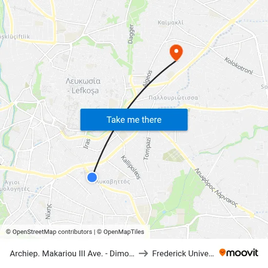 Archiep. Makariou III Ave. - Dimofontos to Frederick University map