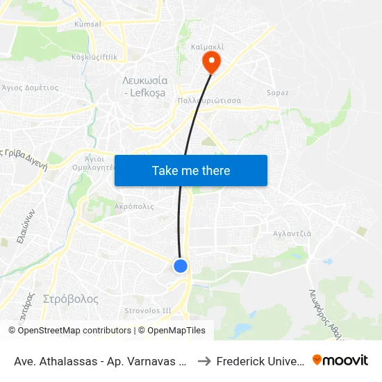 Ave. Athalassas - Ap. Varnavas Church to Frederick University map