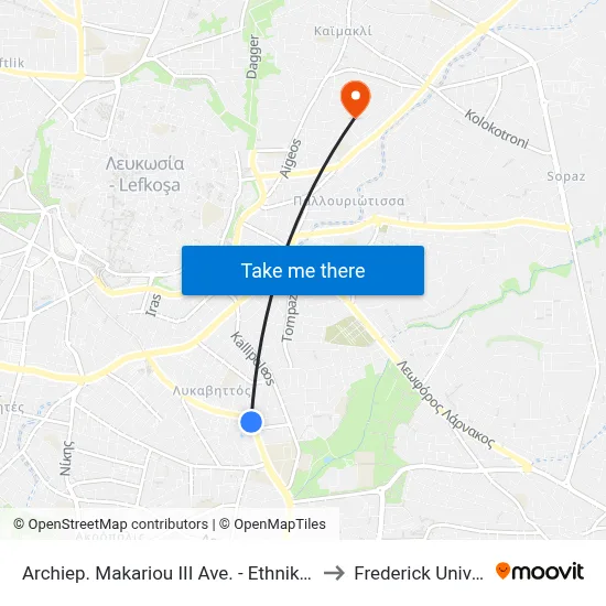 Archbishop Makarios III Ave. - National Guard to Frederick University map