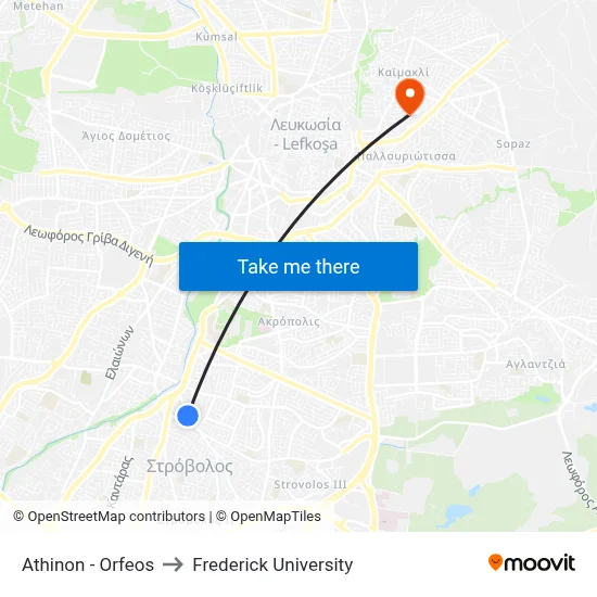 Athinon - Orpheus to Frederick University map