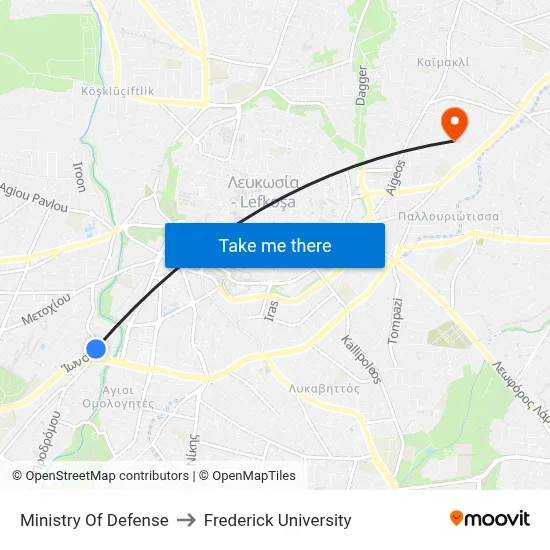 Ministry of Defense to Frederick University map