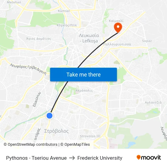 Python - Tseri Avenue to Frederick University map