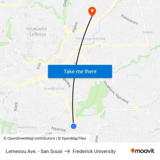 Lemesou Avenue - San Sousi to Frederick University map