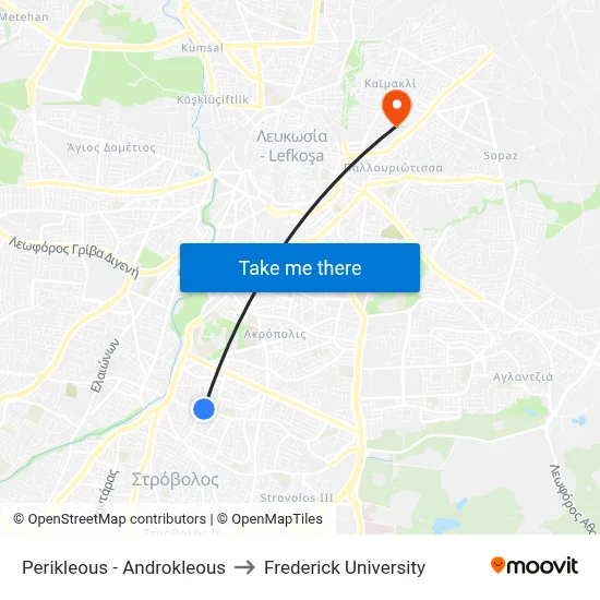 Perikleous - Androkleous to Frederick University map