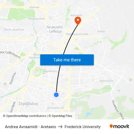 Andrea Avraamidi - Aretaeio to Frederick University map