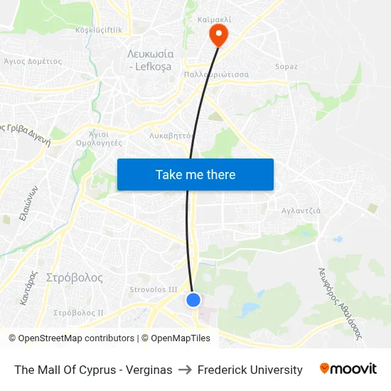 The Mall of Cyprus - Verginas to Frederick University map