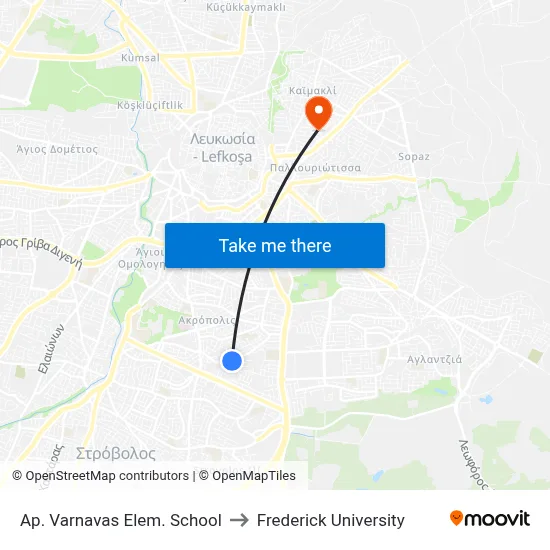 Ap. Varnavas Elem. School to Frederick University map
